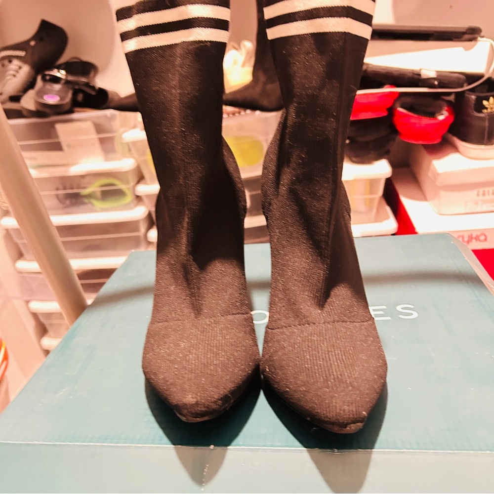 Chic Black Sock Boots with Stripes